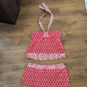 ANTONIO MELANI Red and White Patterned Swim Set